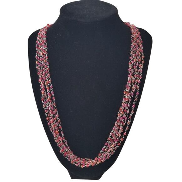 Red & Silver‎ Six Layer Beaded Necklace 36" - Picture 1 of 5